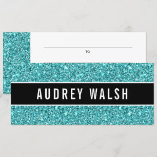 Glittery Blue Chic Sequin Black Gift Certificate Einladung
