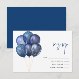 Glittery Blue Gold Balloons 60. Geburtstagsparty RSVP Karte