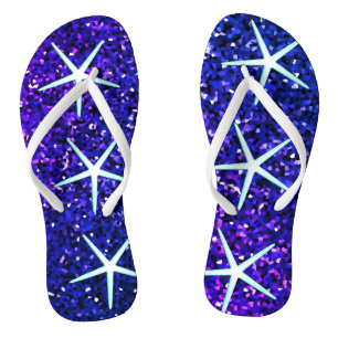 Glittery Blue Ombre Sparkle Starfish Muster Niedli Flip Flops