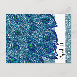 Glittery Blue Spangle Peacock Save the Date Ankündigungspostkarte