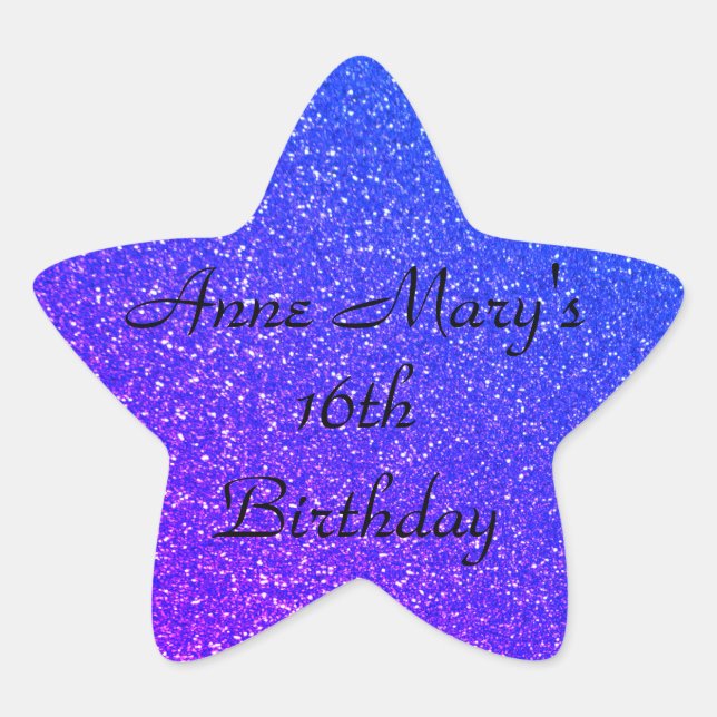 Glittery Blue Sparkle 16. Geburtstag Individuelle  Stern-Aufkleber (Vorderseite)
