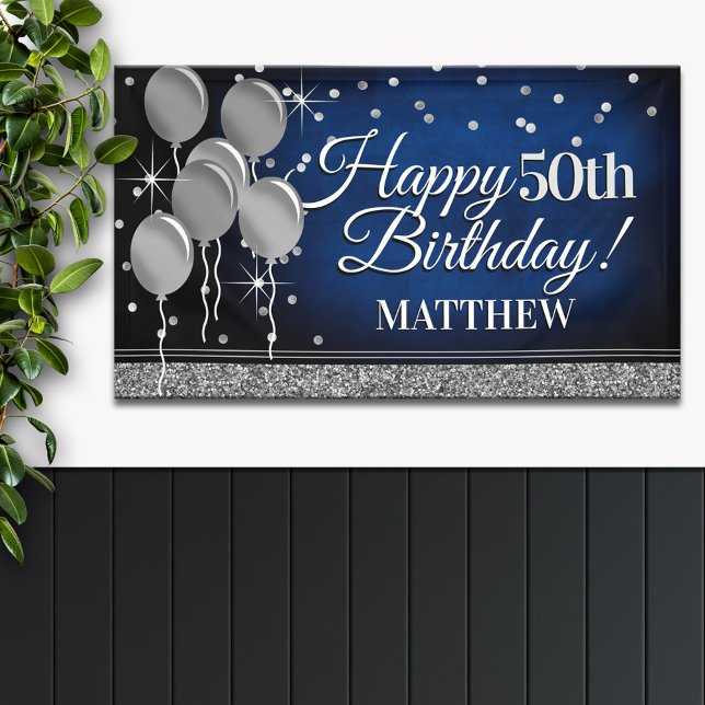 Glittery Blue und Silver Happy Birthday Banner (Von Creator hochgeladen)