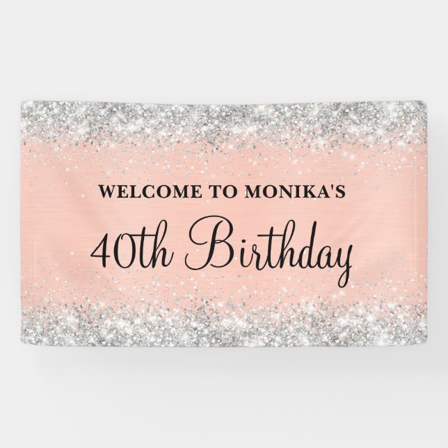 Glittery Blush Rose Foil 40. Geburtstag Willkommen Banner (Horizontal)