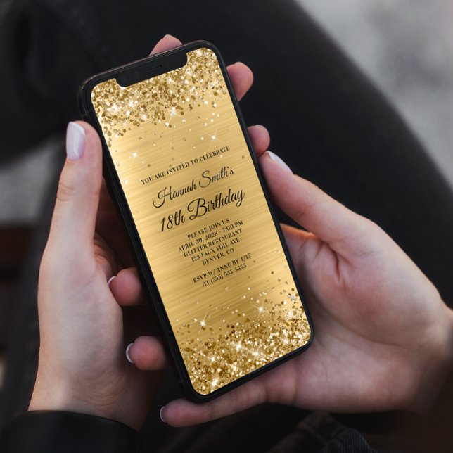 Glittery Brushed Gold Foil 18. Geburtstag Einladung (Von Creator hochgeladen)