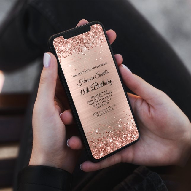 Glittery Brushed Rose Gold Foil 18. Geburtstag Einladung (Von Creator hochgeladen)