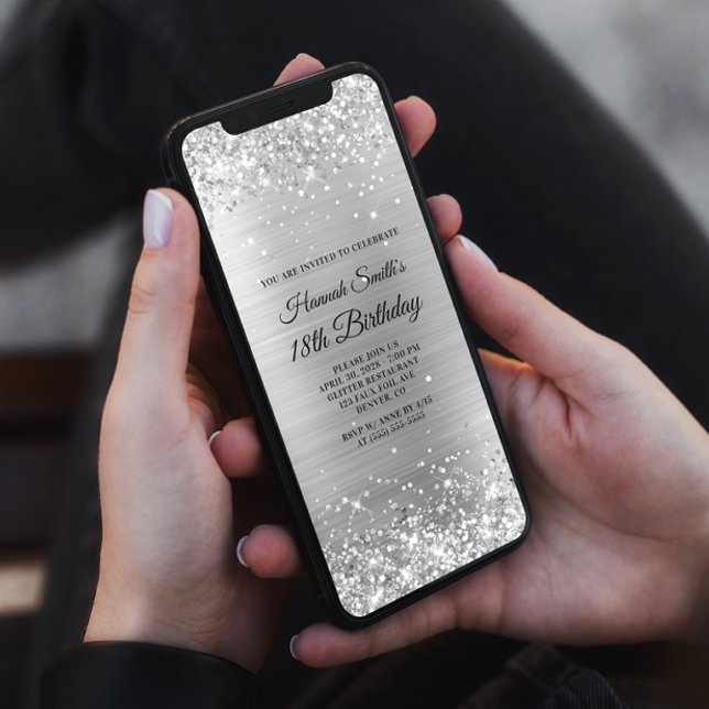 Glittery Brushed Silver Foil 18. Geburtstag Einladung (Von Creator hochgeladen)