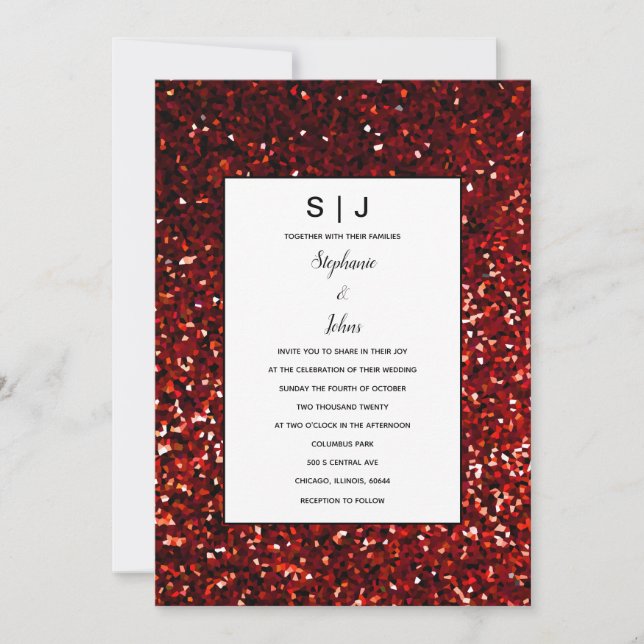 Glittery Burgundy Red Maroon Black Modern Wedding Einladung (Vorderseite)