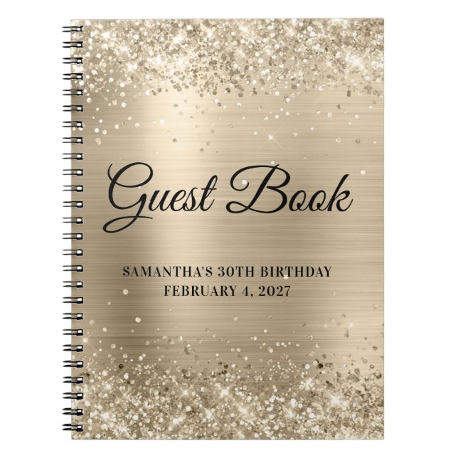Glittery Champagne Foil 30. Geburtstag Gast Notizblock (Vorderseite)