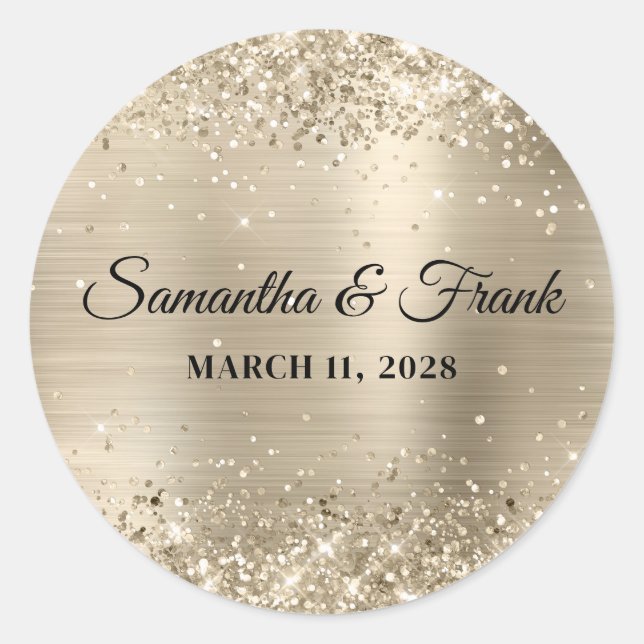 Glittery Champagne Foil Wedding Runder Aufkleber (Vorderseite)