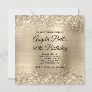 Glittery Champagne Gold Foil Extravagant Monogram Einladung