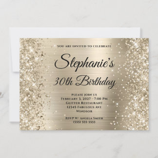 Glittery Champagne Monogram 30. Geburtstag Einladung