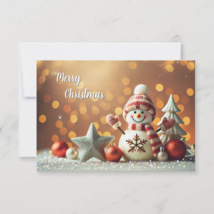 Glittery Christmas Snowman with Snowflakes Einladung