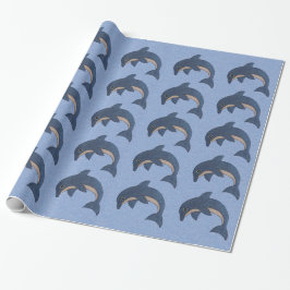 Glittery Dark Blue White Jumping Delphine Geschenkpapier