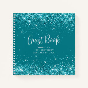 Glittery Dark Turquoise 40. Geburtstag Gast Notizbuch
