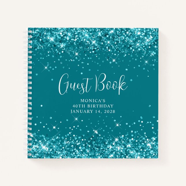 Glittery Dark Turquoise 40. Geburtstag Gast Notizbuch (Vorderseite)