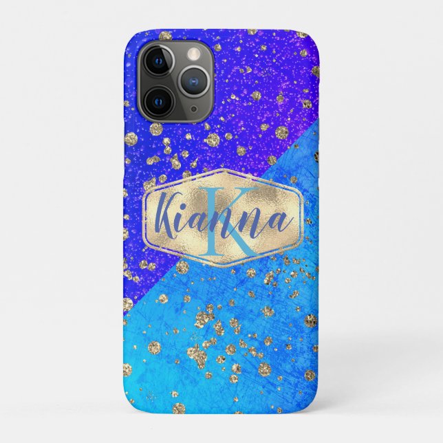 Glittery Dreamy Blue Monogram Case-Mate iPhone Hülle (Rückseite)