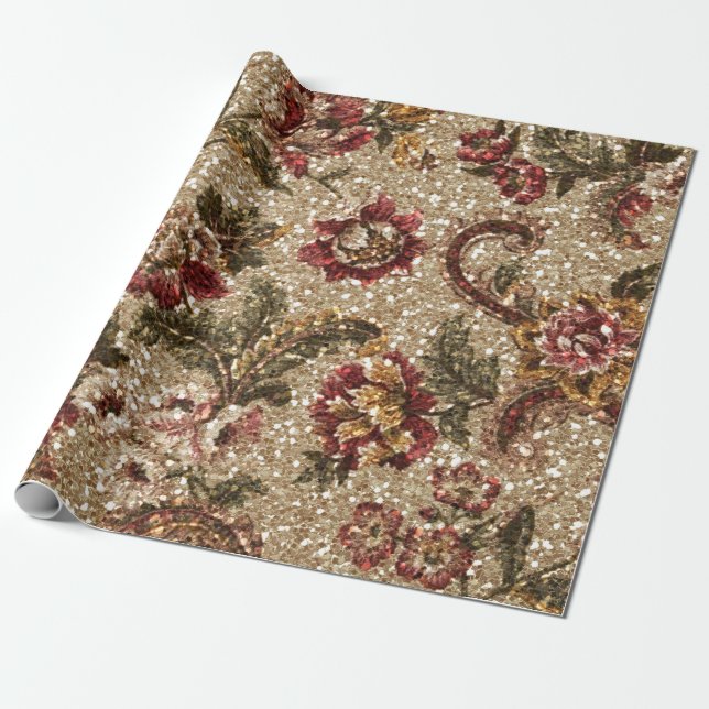 Glittery Earthtone Blumentapisserie Geschenkpapier (Ungerollt)
