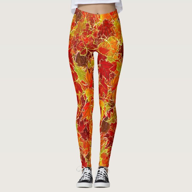 Glittery Fall Maple Blätter Leggings (Vorderseite)