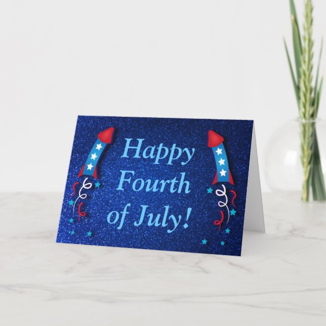 Glittery Fireworks Rocket 4. Juli Card Karte (Vorderseite)
