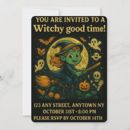 Glittery Flying Hexe-Halloween-Party Einladung