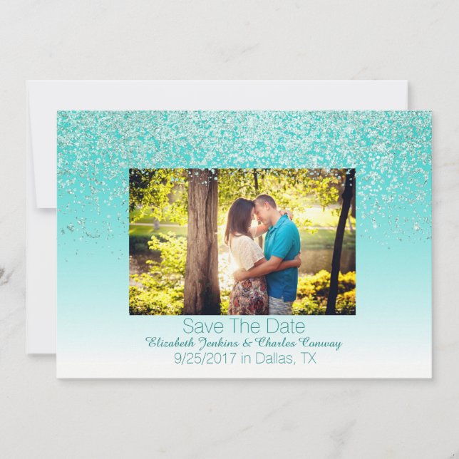 Glittery Foto Wedding Save the Date Card (Vorderseite)
