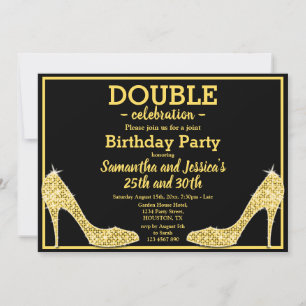 Glittery Funkelnd Gold Stilettos Double Birthday Einladung