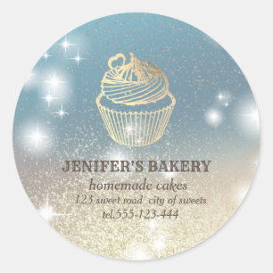 Glittery funkelnde Goldkuchen Koch Bäckerei Runder Aufkleber