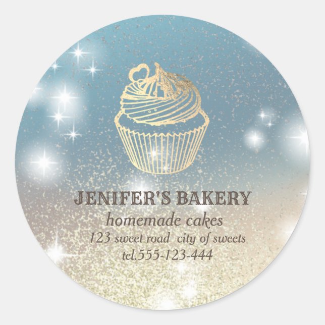 Glittery funkelnde Goldkuchen Koch Bäckerei Runder Aufkleber (Vorderseite)