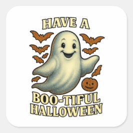 Glittery Ghost "Habe ein wunderschönes Halloween" Quadratischer Aufkleber