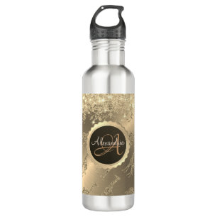 Glittery Giraffen auf Glitzy Gold Monogram Edelstahlflasche