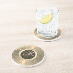 Glittery Giraffen auf Glitzy Gold Monogram Getränkeuntersetzer