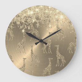 Glittery Giraffes on Glitzy Gold Große Wanduhr