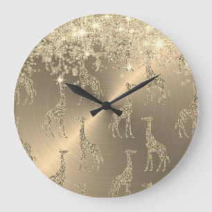 Glittery Giraffes on Glitzy Gold Große Wanduhr