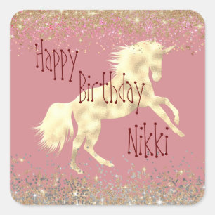 Glittery Glam Gold Unicorn Square Sticker