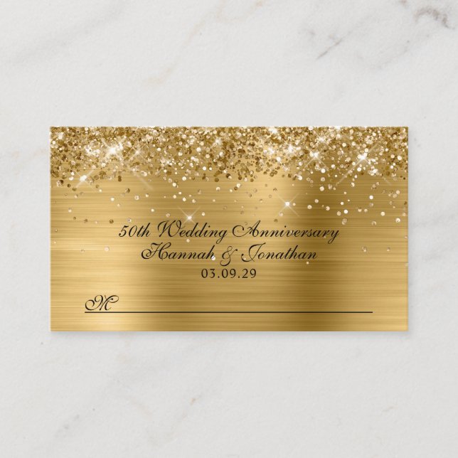 Glittery Gold 50. Hochzeitstag Platzkarte (Vorderseite)