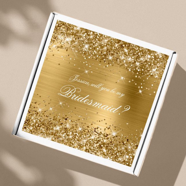 Glittery Gold Bridesmaid Vorschlag Geschenkboxen Aufkleber (Von Creator hochgeladen)