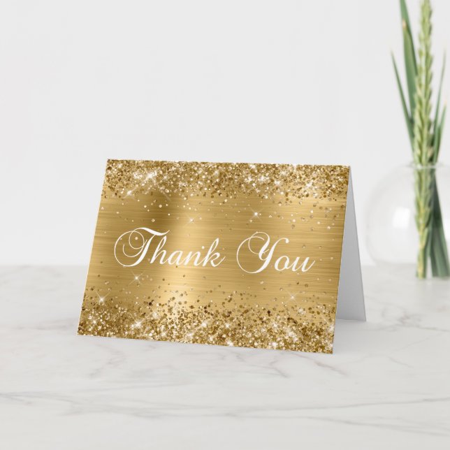 Glittery Gold Brushed Foil Classic Script Dankeskarte (Vorderseite)