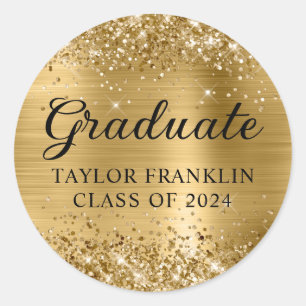 Glittery Gold Class of 2024 Graduate Runder Aufkleber