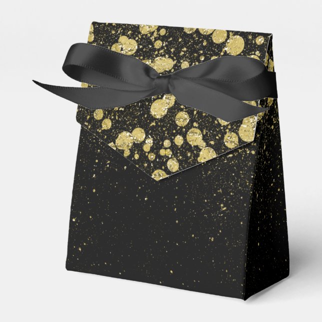Glittery Gold Confetti auf schwarz Geschenkschachtel (Vorderseite)