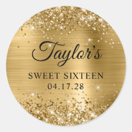 Glittery Gold Foil 16 . Geburtstag Geburtstag Runder Aufkleber