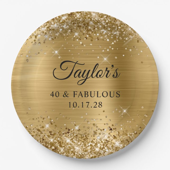 Glittery Gold Foil 40 & Fabulous Pappteller (Vorderseite)