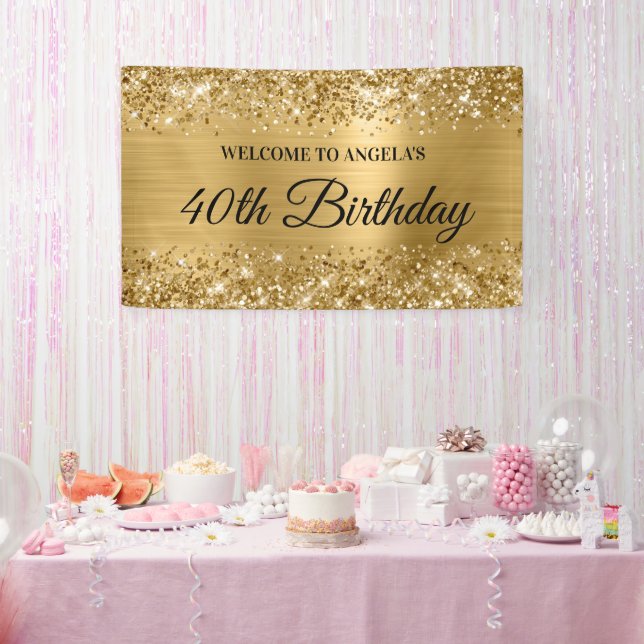 Glittery Gold Foil 40. Geburtstag Willkommen Banner (Party)