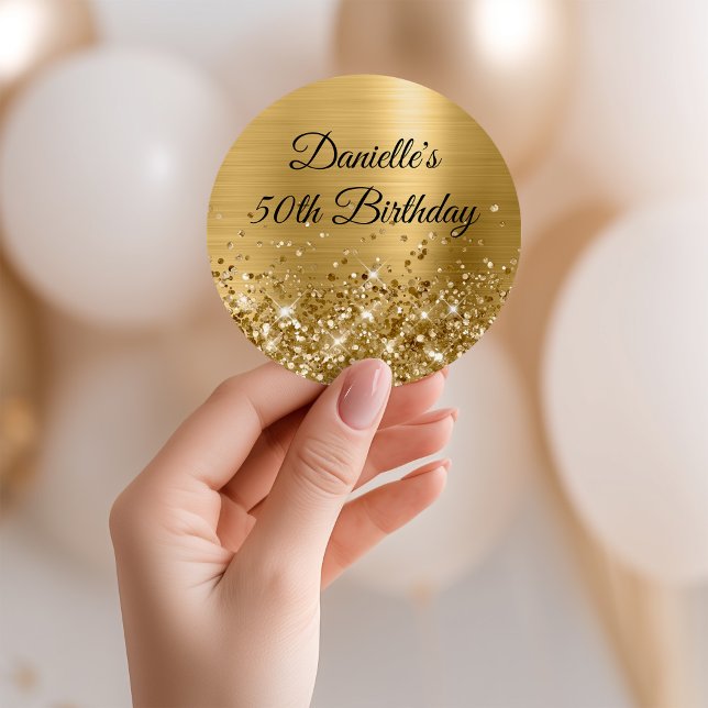 Glittery Gold Foil 50. Geburtstag Runder Aufkleber (Glittery Gold Foil 50th Birthday Classic Round Sticker)