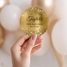 Glittery Gold Foil 75. Geburtstag Runder Aufkleber