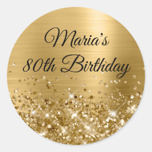 Glittery Gold Foil 80. Geburtstag Runder Aufkleber
