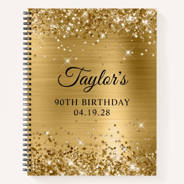 Glittery Gold Foil 90th Birthday Guest Notizbuch (Vorderseite)