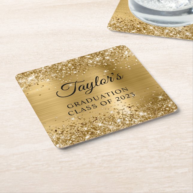 Glittery Gold Foil Abschluss Rechteckiger Pappuntersetzer (angewinkelt)