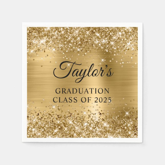 Glittery Gold Foil Abschluss Serviette (Vorderseite)