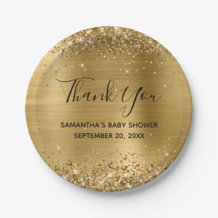 Glittery Gold Foil Baby Dusche Vielen Dank Pappteller