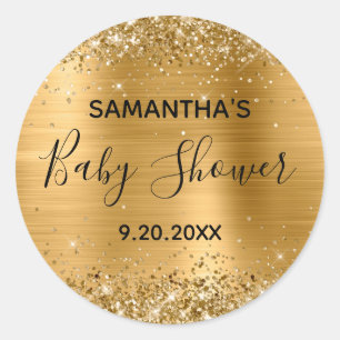 Glittery Gold Foil Babydusche Runder Aufkleber